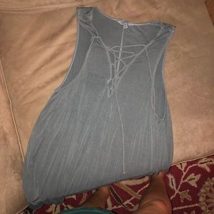American Eagle grey Lace up tank - LG